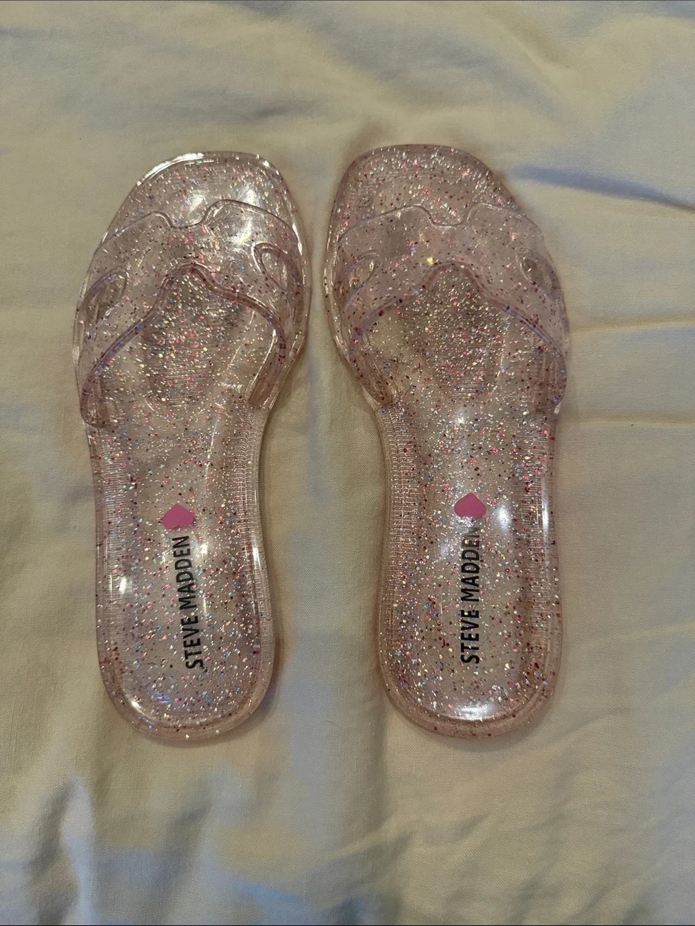 Steve Madden Girls Clear Pink Glitter Jelly Slide Sandals - size 3